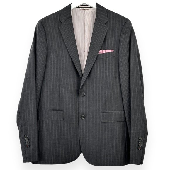 NWOT Brooks Brothers Red Fleece Gray Striped Single Breasted Wool Blazer sz 42L